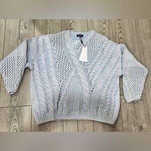 525 America Light Blue Capsulecore Sweater Classic Chunky Cable Knit Sz M NWT